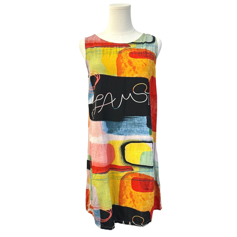 Jams World Liz Shift Dress S 60th Anniversary Abstract Logo Crushed Rayon